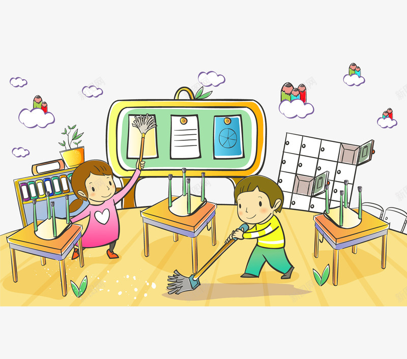 卡通教室图案png免抠素材_新图网 https://ixintu.com 人物 卡通 孩子 教室 黑板