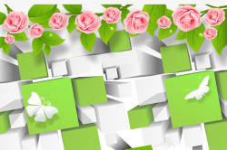绿色魔方格子绿色玫瑰花方格子背景高清图片