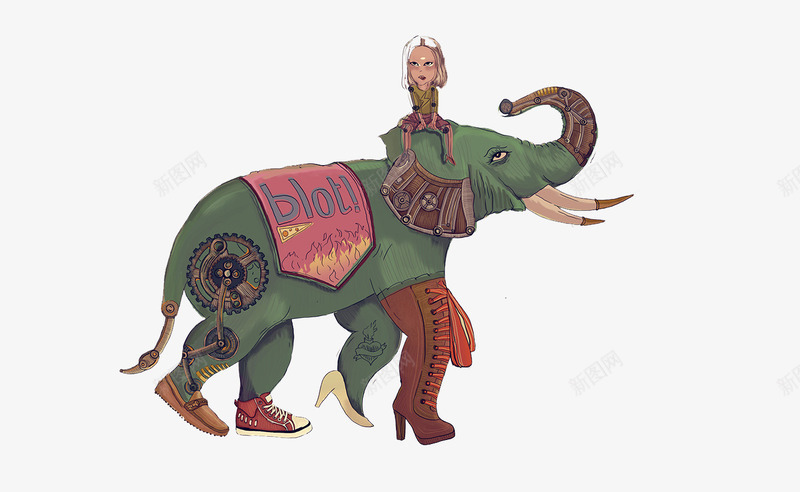 创意大象图案png免抠素材_新图网 https://ixintu.com 创意图案 创意大象插画 大象图案 骑着大象的人