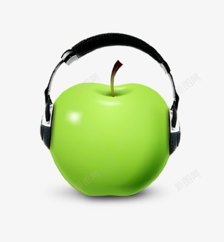 戴耳机的苹果png免抠素材_新图网 https://ixintu.com 科技 耳机 苹果 青色