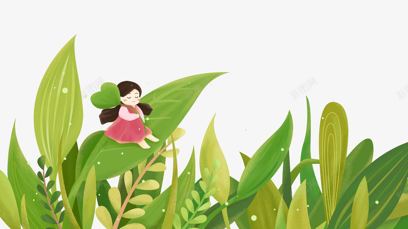 卡通手绘坐在树叶上的女孩psd免抠素材_新图网 https://ixintu.com 免抠女孩 卡通 坐在树叶上的女孩 手绘 绿叶 草丛