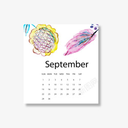 黄红色2019年9月花朵日历矢量图素材