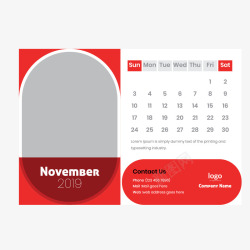 红白色2019年11月日历矢量图素材