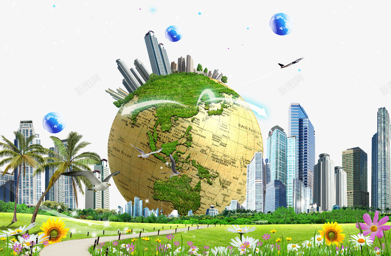 地球保护地球png免抠素材_新图网 https://ixintu.com 保护地球 公益 地球 城市 家园 爱护地球 环保 花 花朵
