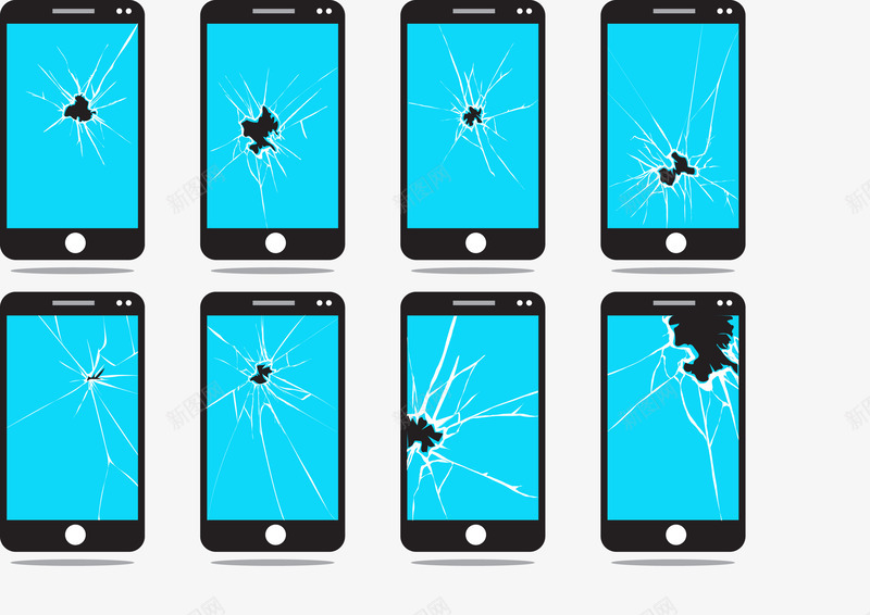 手机碎屏png免抠素材_新图网 https://ixintu.com 屏幕裂开 手机碎屏 蓝色屏幕