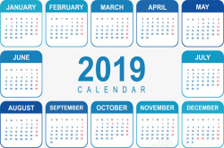蓝色的2019年日历矢量图素材