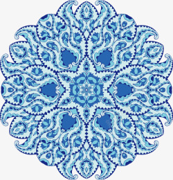 蓝青色青花瓷花纹纹样素材