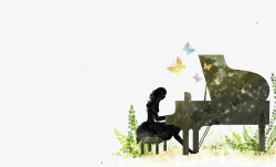 弹钢琴剪影户外弹钢琴女子高清图片