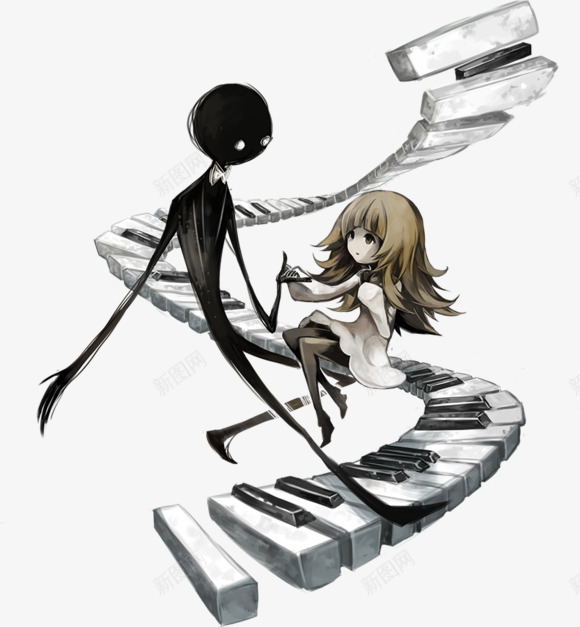 钢琴按键上的女孩和人影卡通png免抠素材_新图网 https://ixintu.com 人影 卡通 女孩 按键 钢琴