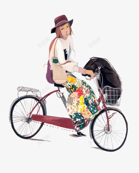骑自行车的女孩png免抠素材_新图网 https://ixintu.com 交通工具 背包的人 自行车 街道
