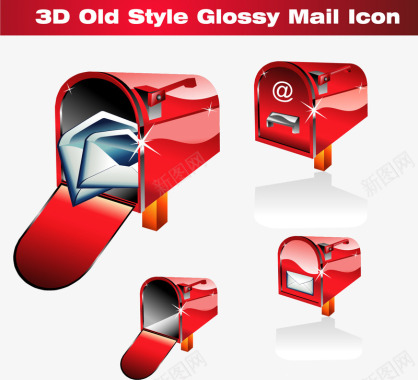 红色3D邮箱图标图标