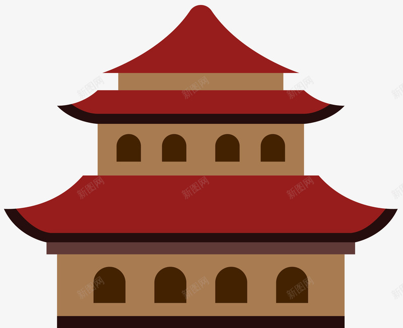 双层卡通风格建筑png免抠素材_新图网 https://ixintu.com 中国建筑 中国特色 双层建筑 古代建筑 古典风格
