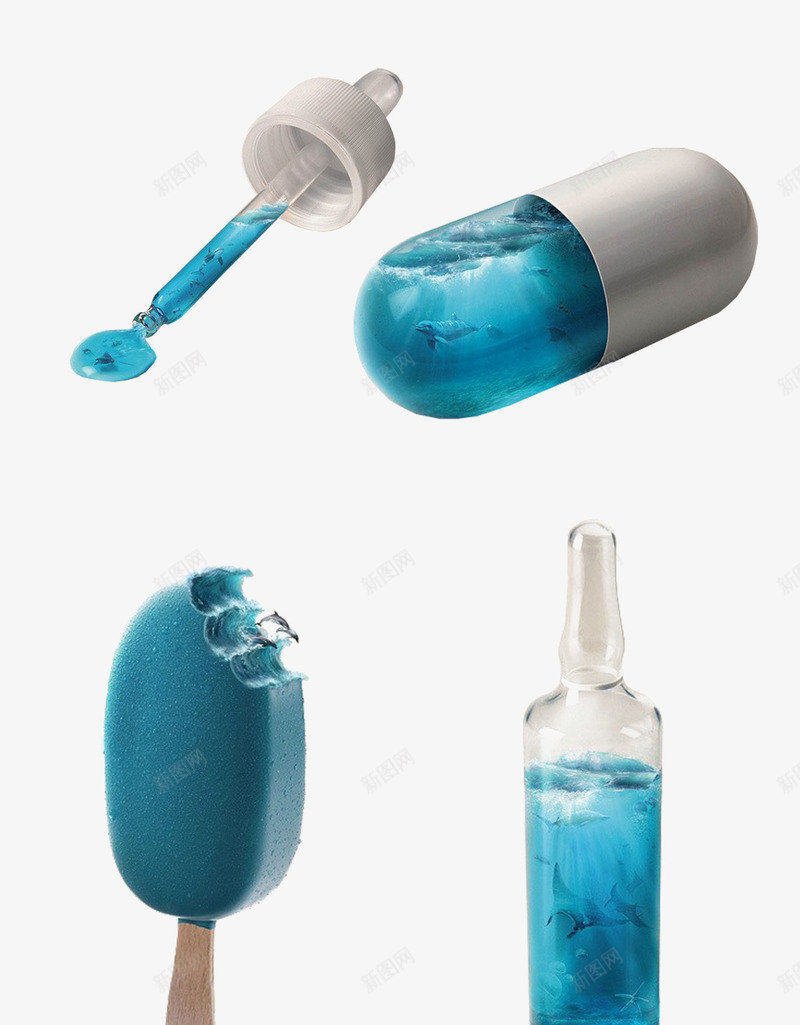 蓝色物品psd免抠素材_新图网 https://ixintu.com PNG免费素材 海洋创意设计 蓝色的冰棍 蓝色的药