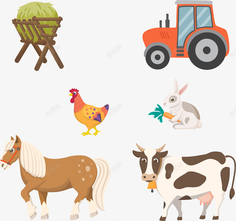 农场里的动物png免抠素材_新图网 https://ixintu.com 农场 动物 拖拉机 牲畜 生态 生态农业 鸡鸭牛羊马