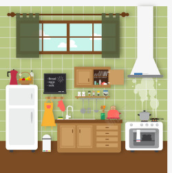 整洁的厨房绿色整洁厨房矢量图高清图片