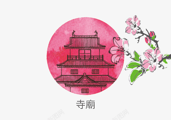 中国特色寺庙png免抠素材_新图网 https://ixintu.com 中国 寺庙 建筑 特色 红色