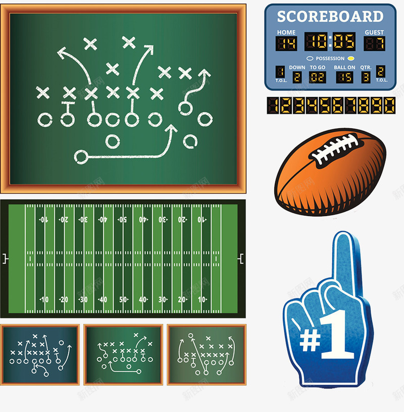 橄榄球元素图案png免抠素材_新图网 https://ixintu.com 战术板 计时器 记分牌 黑板