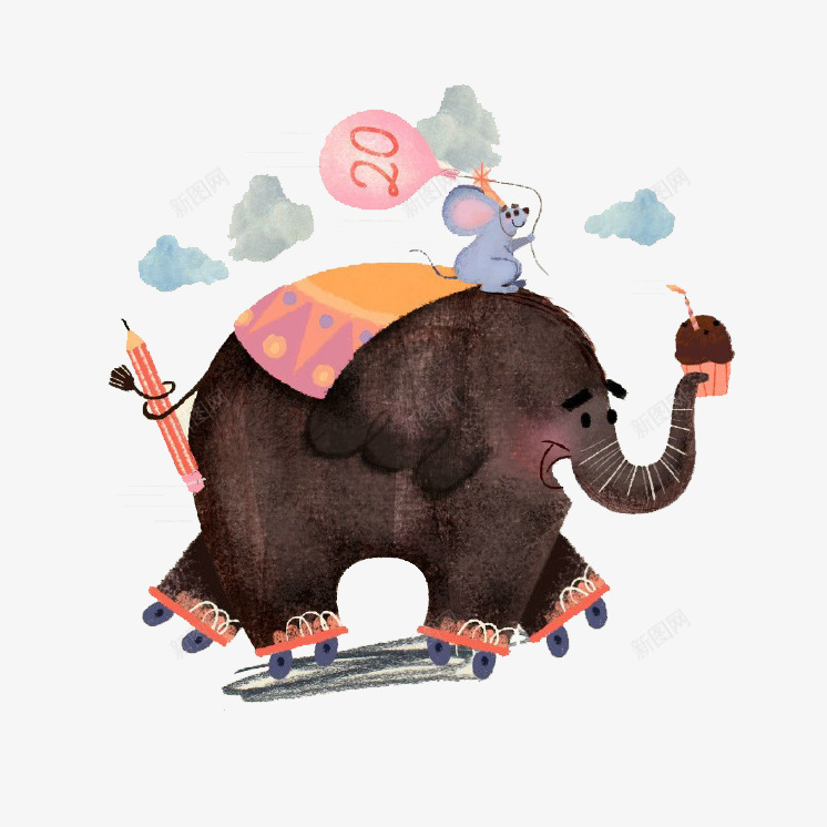 溜冰的大象png免抠素材_新图网 https://ixintu.com 大象 溜冰 老鼠 骑着