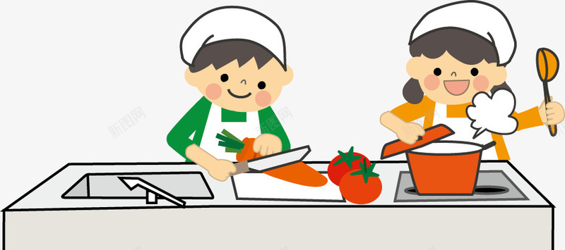 做饭png免抠素材_新图网 https://ixintu.com 切菜 厨房 帮忙做饭的小男孩 手绘