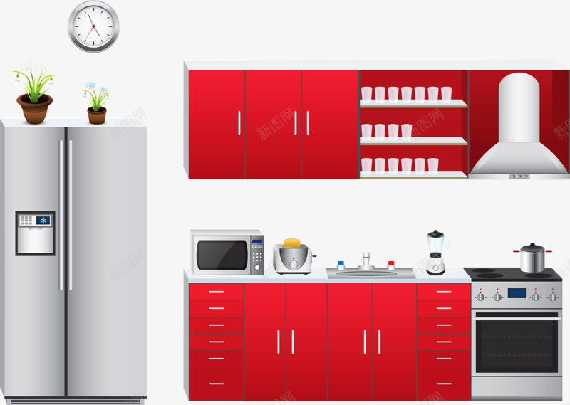 现代化厨房png免抠素材_新图网 https://ixintu.com 冰箱 厨房 微波炉 热水器