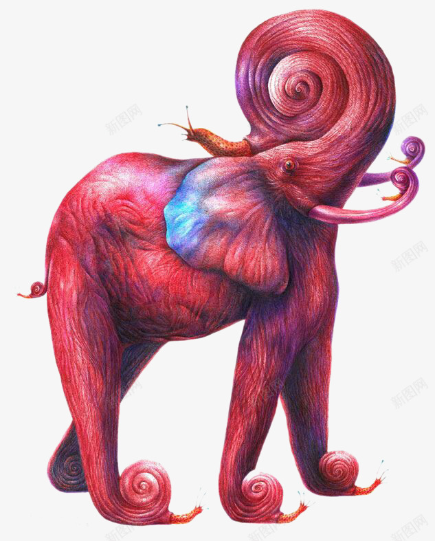 创意插画蜗牛大象png免抠素材_新图网 https://ixintu.com 创意插画 卡通手绘 大象 蜗牛