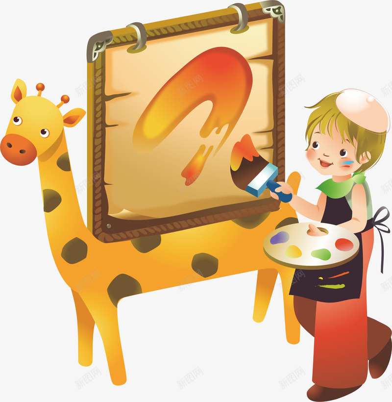 画画的小男孩png免抠素材_新图网 https://ixintu.com 作画的人 小鹿 画家 画画 画画的人 长颈鹿 黑板