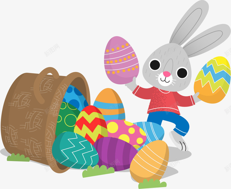 复活节拿着彩蛋的兔子png免抠素材_新图网 https://ixintu.com 各式彩蛋 复活节 多彩彩蛋 打翻的彩蛋 拿着彩蛋的兔子 灰色兔子