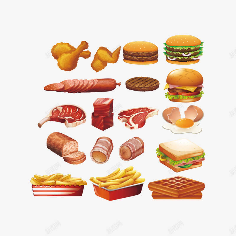 快餐和肉png免抠素材_新图网 https://ixintu.com 汉堡 肉 薯条 香肠