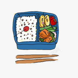 蓝色饭盒快餐手绘画片高清图片