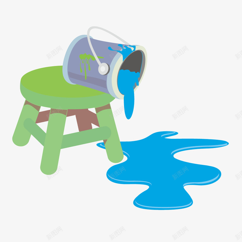 倾倒的颜料桶png免抠素材_新图网 https://ixintu.com 倾倒 小板凳 蓝色颜料 颜料桶