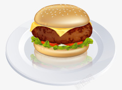 夹层面包盘子里的汉堡高清图片