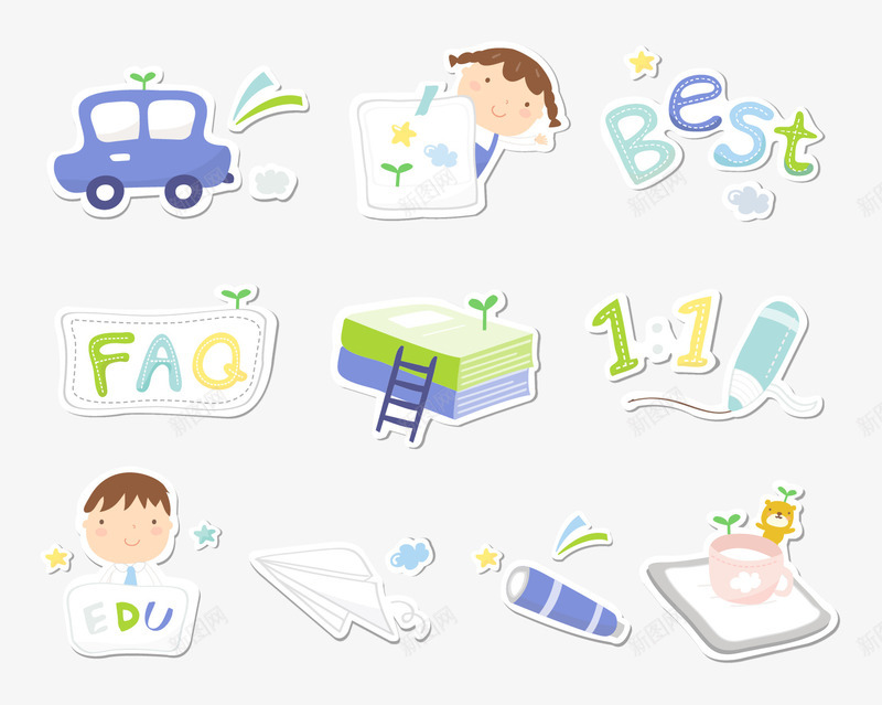 可爱的卡通图标png_新图网 https://ixintu.com 小车 画笔 纸飞机