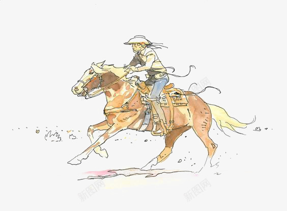 骑马的人png免抠素材_新图网 https://ixintu.com 卡通 复古 手绘 插画 水彩速写 骑马