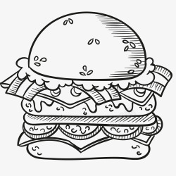 高卡路里铅笔画食物汉堡包热狗快高清图片