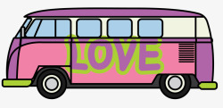 涂鸦嬉皮车紫粉色爱情主题嬉皮车矢量图高清图片