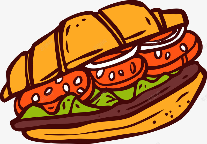 卡通手绘三明治汉堡包png免抠素材_新图网 https://ixintu.com 三明治 快餐 手绘 汉堡包 矢量图案 餐饮食物