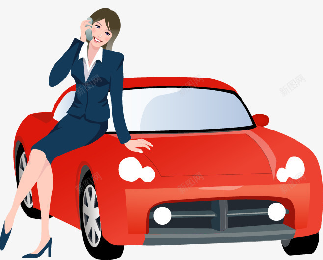坐在红色轿车上打电话的女人png免抠素材_新图网 https://ixintu.com 女人 打电话 红色 车轮 轿车