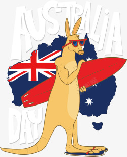 可爱冲浪袋鼠澳大利亚日矢量图素材