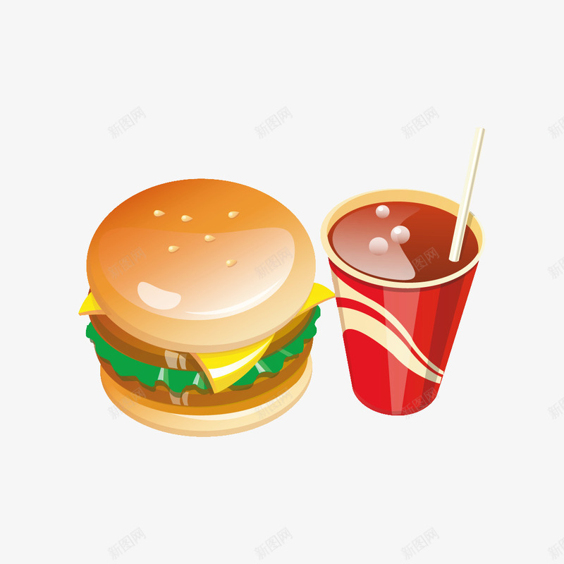 汉堡与可乐png免抠素材_新图网 https://ixintu.com 卡通 可乐 汉堡 食物