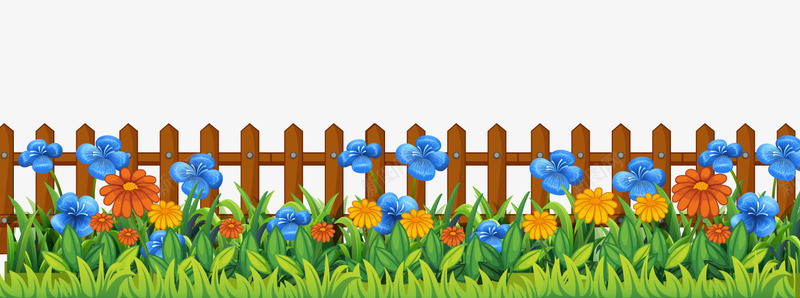 彩色花卉植物围栏png免抠素材_新图网 https://ixintu.com 卡通花卉植物 围栏 绿色草丛 蓝色花朵