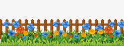 围栏里的草丛彩色花卉植物围栏高清图片
