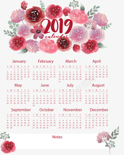 粉紫色花丛新年日历矢量图素材