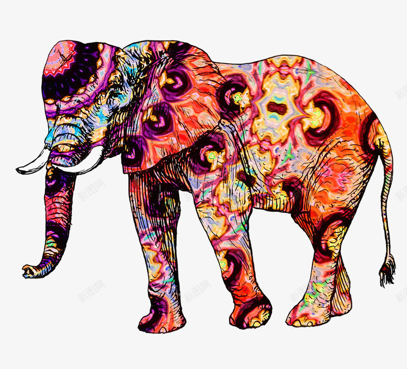 大象装饰画png免抠素材_新图网 https://ixintu.com 动物 大象 绘画 装饰