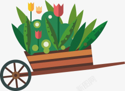 郁金香扁平小车上的花卉和植物高清图片