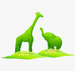 卡通手绘大象长颈鹿绿化素材
