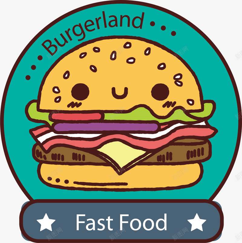 可爱汉堡矢量图ai免抠素材_新图网 https://ixintu.com 卡通 可爱 手绘 汉堡 矢量图