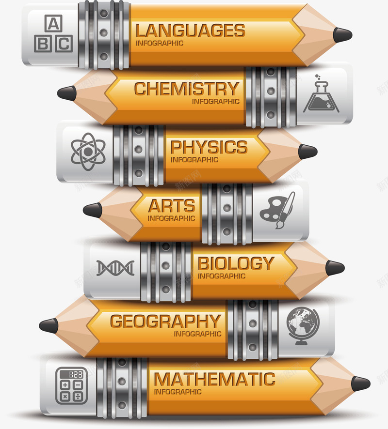 铅笔商务信息图表矢量图ai免抠素材_新图网 https://ixintu.com idea 信息图表 创意 商务 拼图 立体 精美 统计图表 铅笔 矢量图