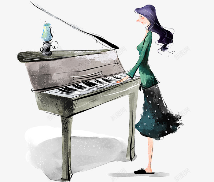 弹钢琴的女孩psd免抠素材_新图网 https://ixintu.com 乐器 卡通钢琴女孩 女孩 弹钢琴的女孩 手绘钢琴女孩 时尚女孩 钢琴