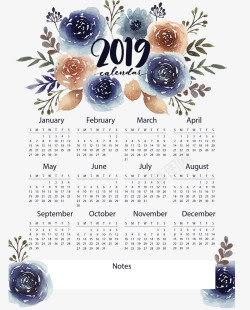 花丛日历蓝色花丛新年日历矢量图高清图片