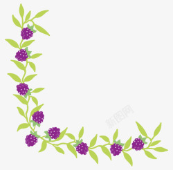 紫色果实绿叶边角装饰边框素材